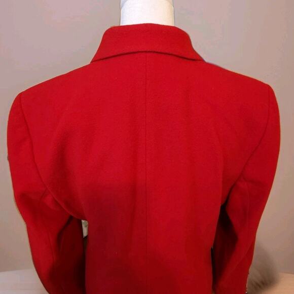 80s Harve' Bernard Red Wool Power Blazer Jacket Shoulder Pads Pockets Women's 10 - Picture 9 of 12